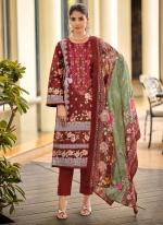 Pure Karachi Lawn Maroon Festival Wear Printed Pakistani Suit